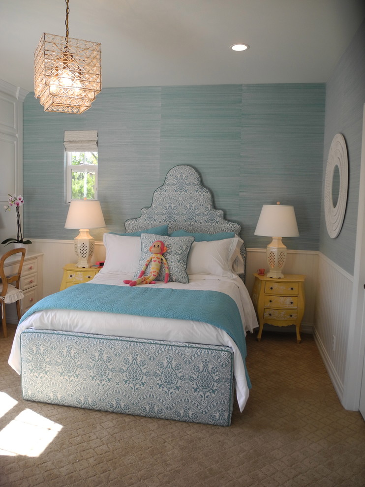 Example of a classic girl kids' room design in Los Angeles with multicolored walls