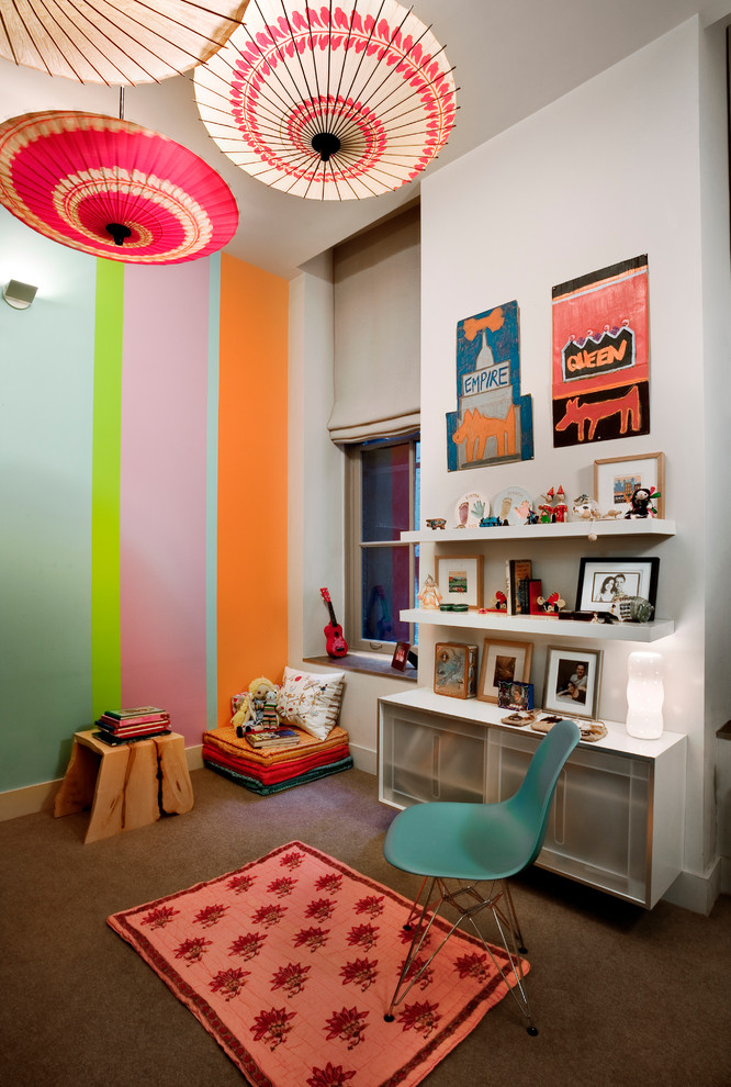Playroom - contemporary girl carpeted playroom idea in New York
