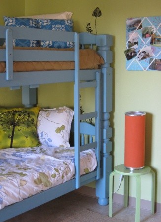 Example of a small transitional gender-neutral kids' bedroom design in Los Angeles with green walls