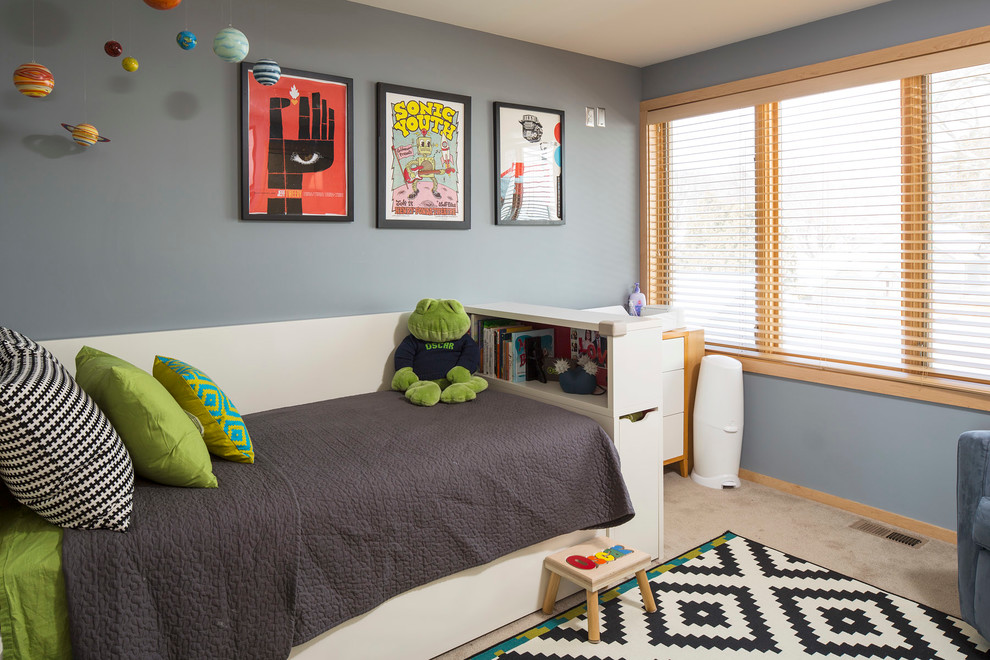 Modernes Kinderzimmer mit grauer Wandfarbe in Minneapolis