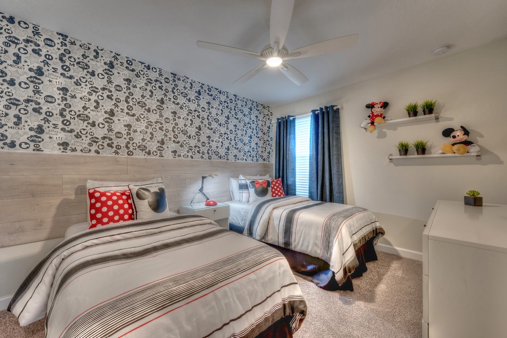 Trendy gender-neutral carpeted and beige floor kids' room photo in Jacksonville with beige walls