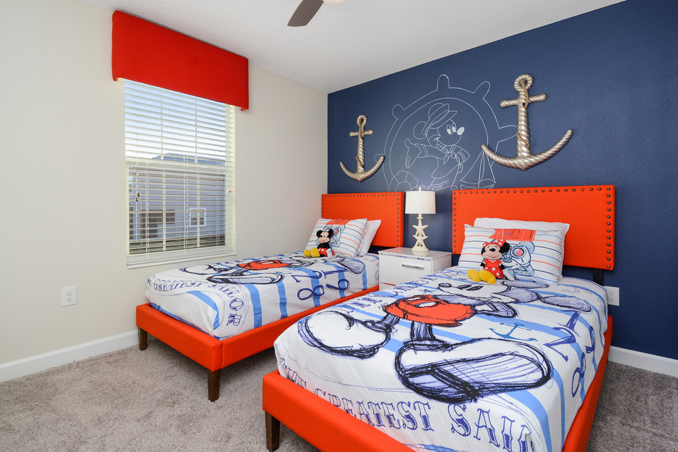 Design ideas for a traditional gender neutral children’s room in Orlando with beige walls, carpet and grey floors.