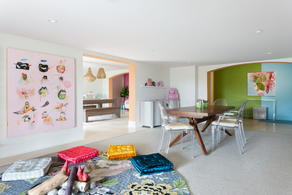 Example of a large trendy girl kids' room design in Houston with multicolored walls