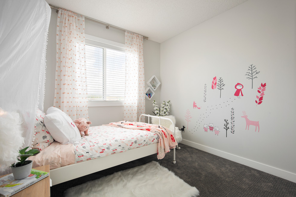 Foto de dormitorio infantil de 4 a 10 años contemporáneo con paredes grises, moqueta y suelo gris