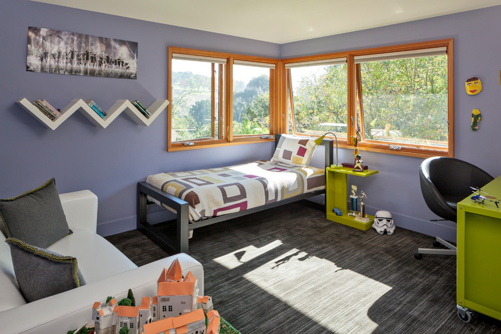 Foto de dormitorio infantil contemporáneo con paredes azules
