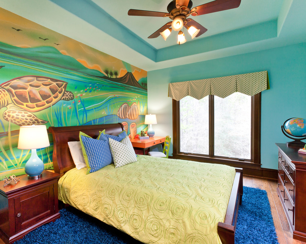 Kids' room - traditional gender-neutral medium tone wood floor kids' room idea in Dallas with multicolored walls