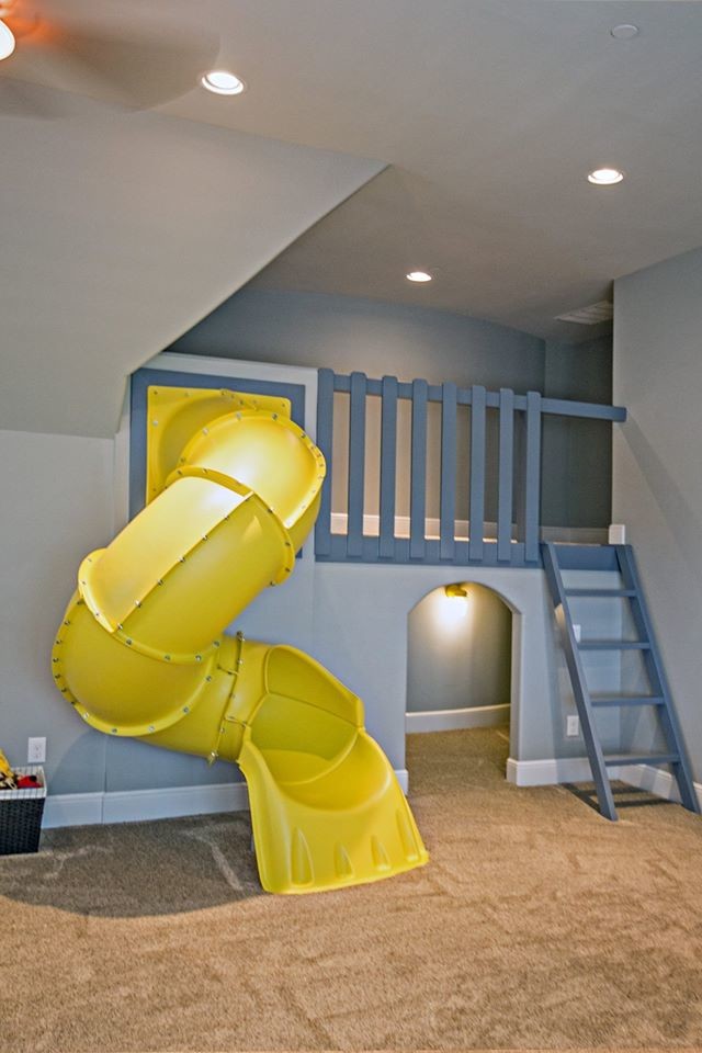 Kids' room - large transitional gender-neutral carpeted and beige floor kids' room idea in Dallas with gray walls