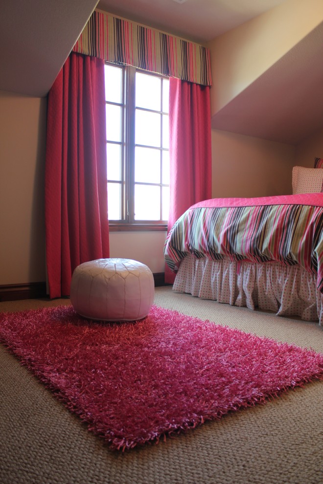 Inspiration for a large eclectic girl carpeted kids' room remodel in Wichita with beige walls
