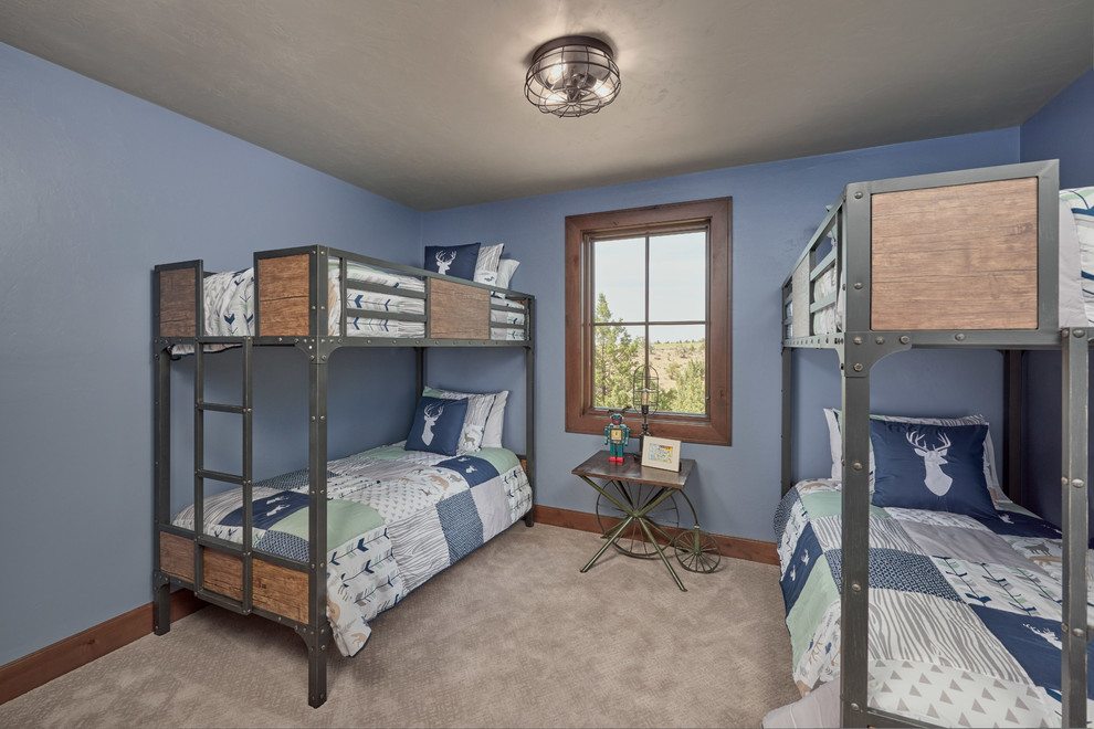 Mid-sized arts and crafts gender-neutral carpeted and gray floor kids' room photo in Portland with gray walls