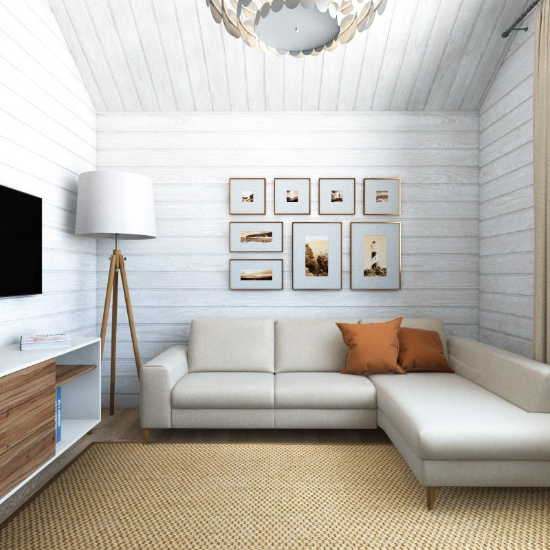 Nordisk inredning av ett mellanstort barnrum kombinerat med sovrum, med vita väggar, mellanmörkt trägolv och brunt golv