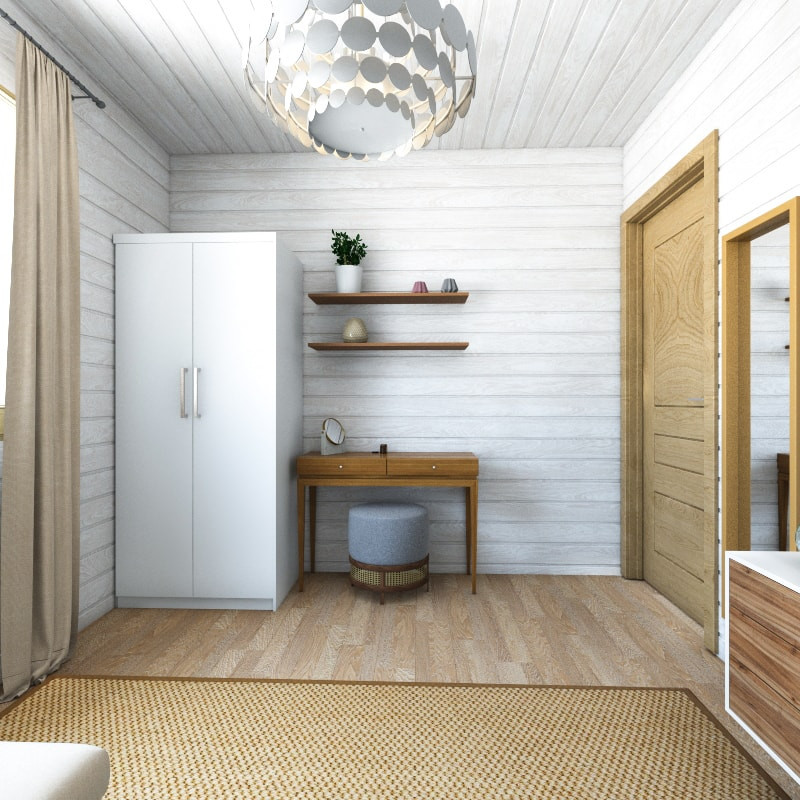 Ejemplo de dormitorio infantil nórdico grande con paredes blancas, suelo de madera en tonos medios, suelo marrón, madera y madera