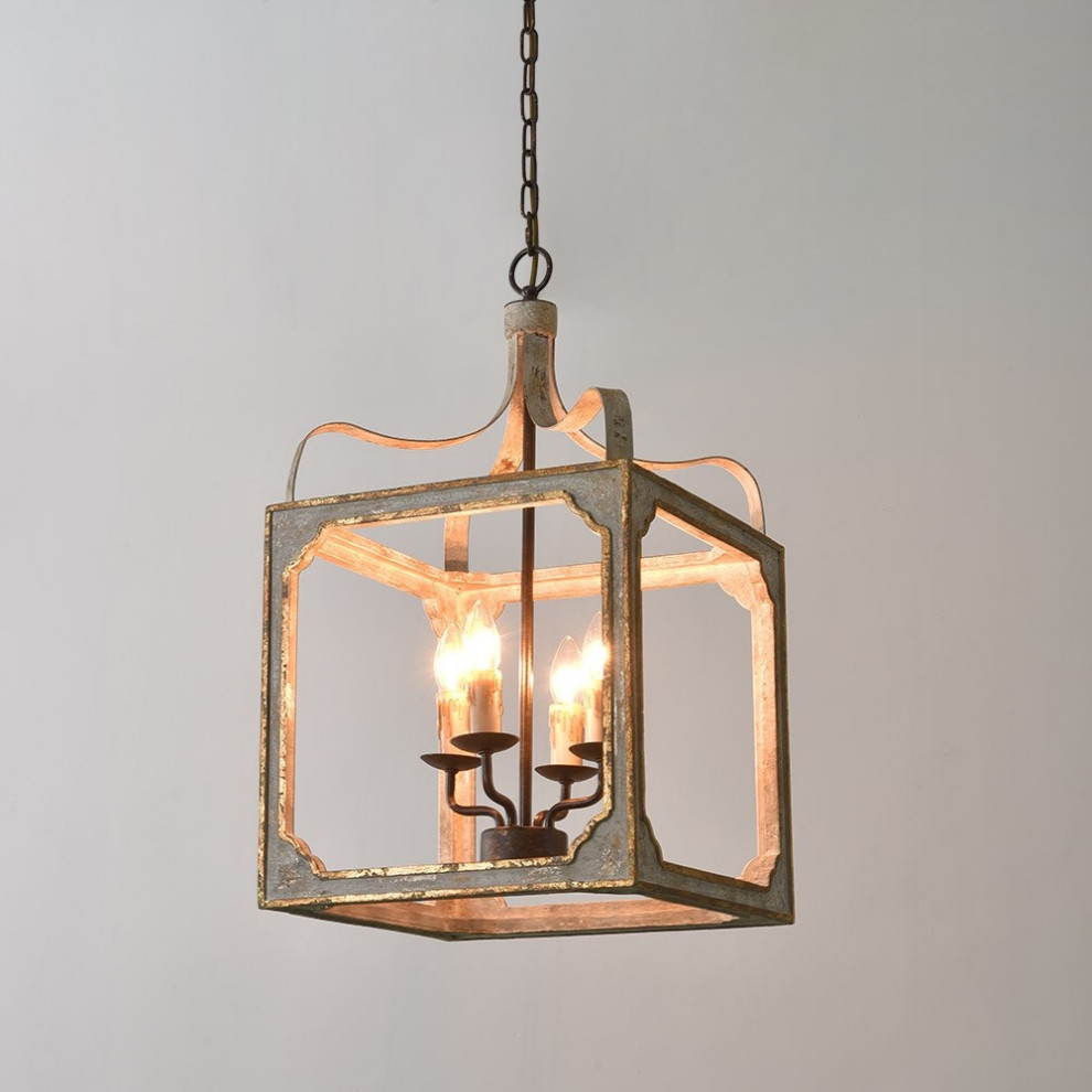 269.99 French Country 4Light Square Lantern Chandelier Metal and Wood