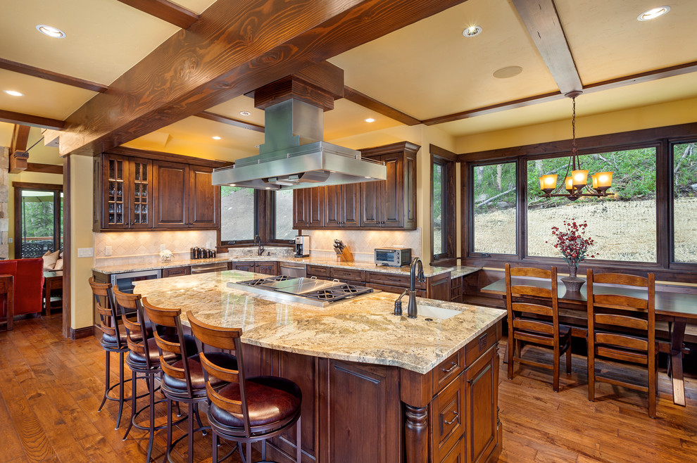 Inspiration for a traditional kitchen/diner in Denver with granite worktops.