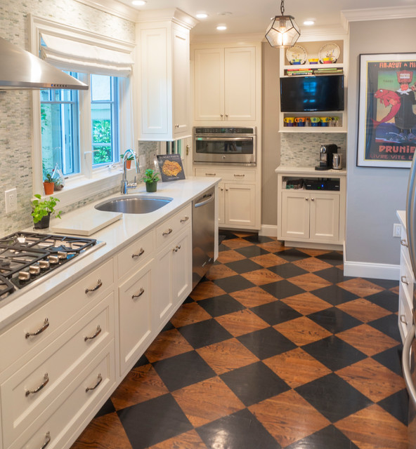 A Bright White Kitchen with harlequin wood floor - Transitional - Kitchen -  New York - by MH Baker, LLC