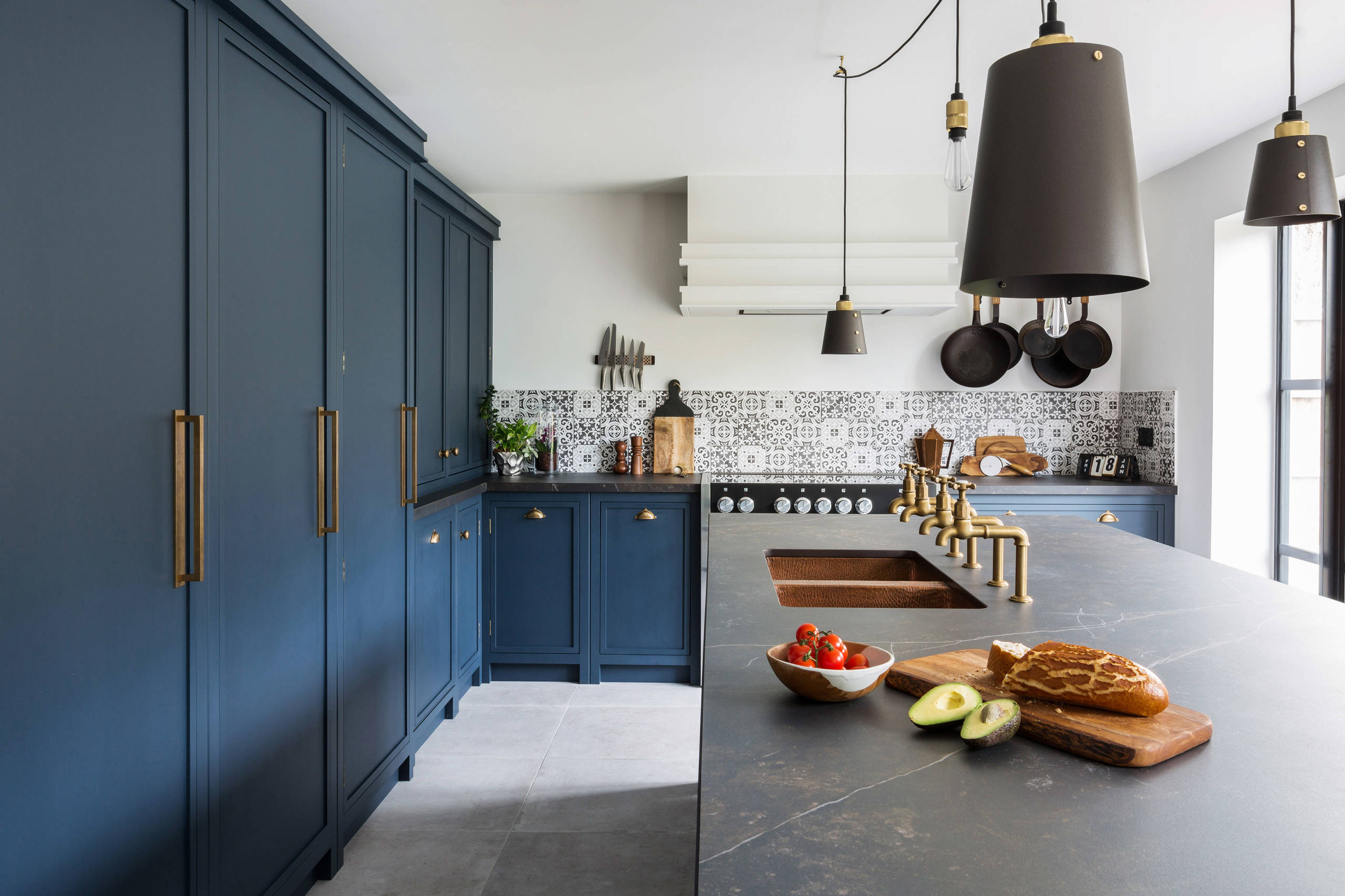 Blue Cabinets with Industrial Accents