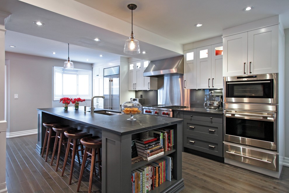 Design ideas for a traditional kitchen in Toronto with soapstone worktops and stainless steel appliances.