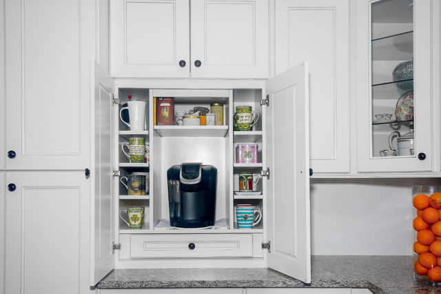 A Modern Fusion Blanc Kitchen With A Built In Coffee Station Transitional Kitchen New York By Fabuwood Cabinetry Houzz