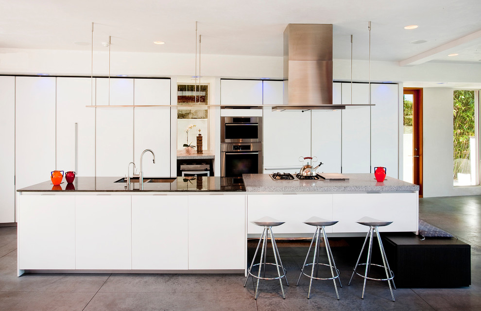 Inspiration for a contemporary kitchen in Santa Barbara with integrated appliances.