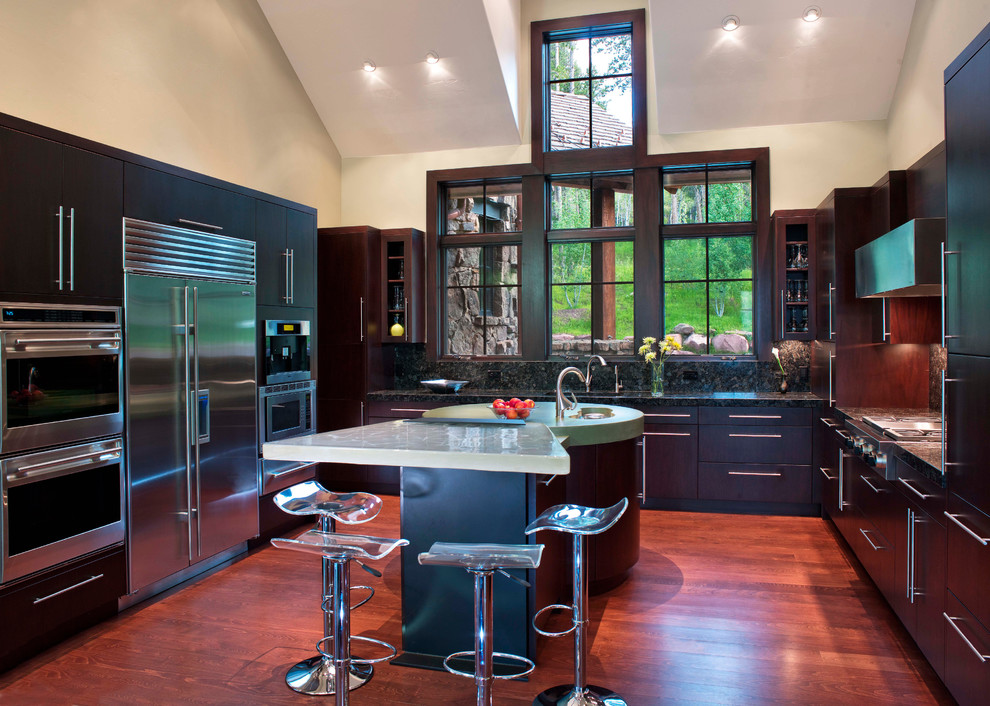 Contemporary kitchen in Denver with stainless steel appliances.