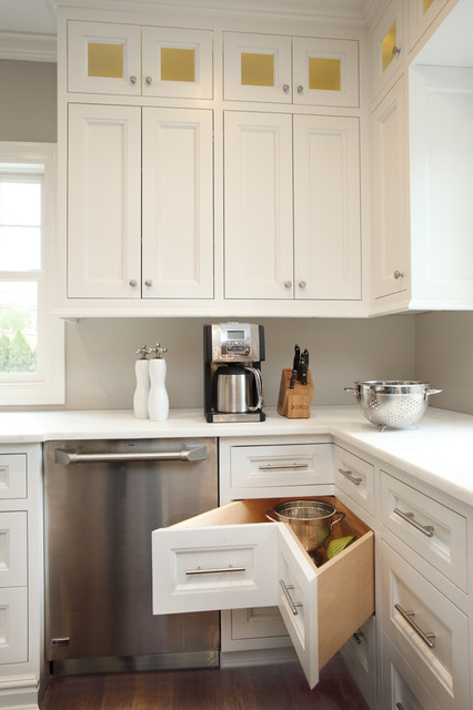 Angled Corner Drawer - Transitional White Kitchen - Transitional 