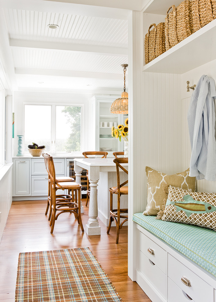 Kitchen - coastal kitchen idea in Boston with shaker cabinets and white cabinets