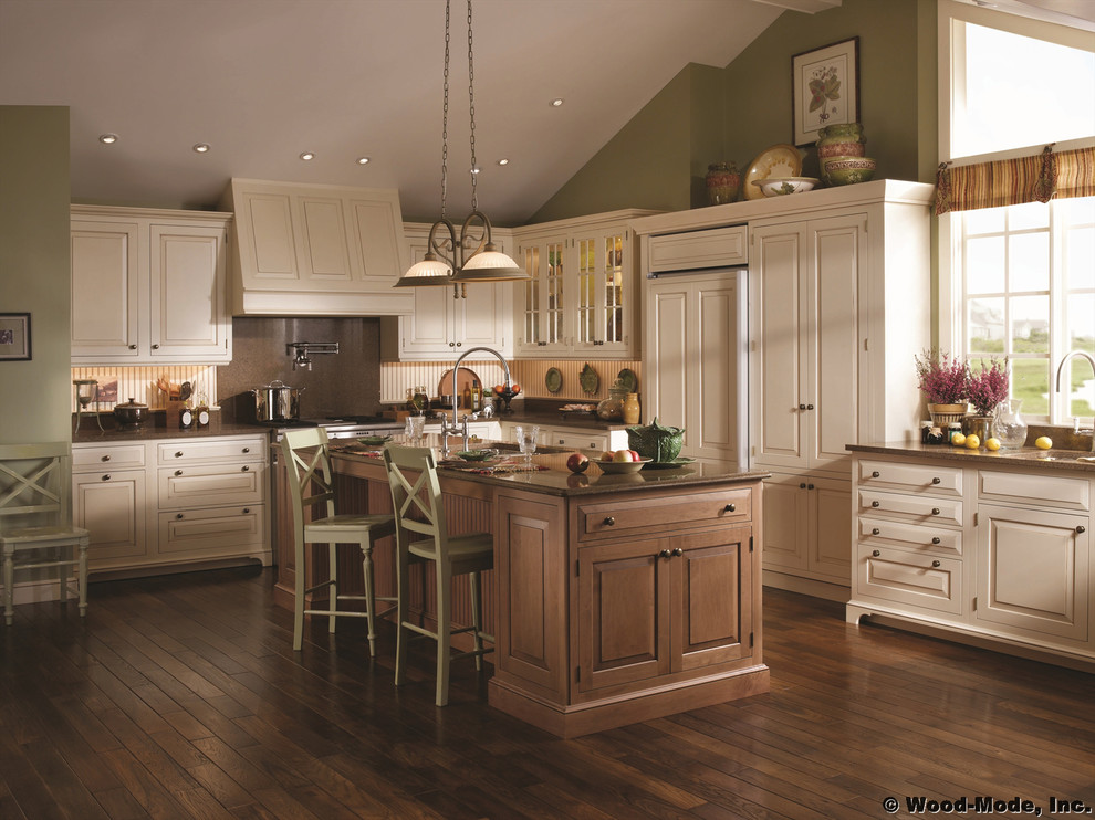 Antique White Kitchen with Wood Island Farmhouse Kitchen Houston