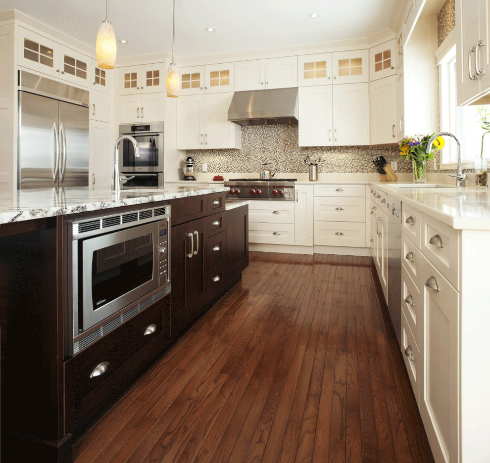 Antique White Transitional Style Kitchen - Modern - Kitchen - Calgary