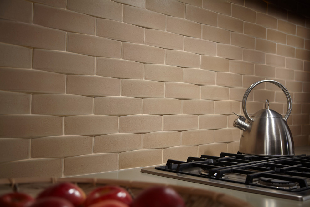 Kitchen - contemporary kitchen idea in New York with beige backsplash and ceramic backsplash