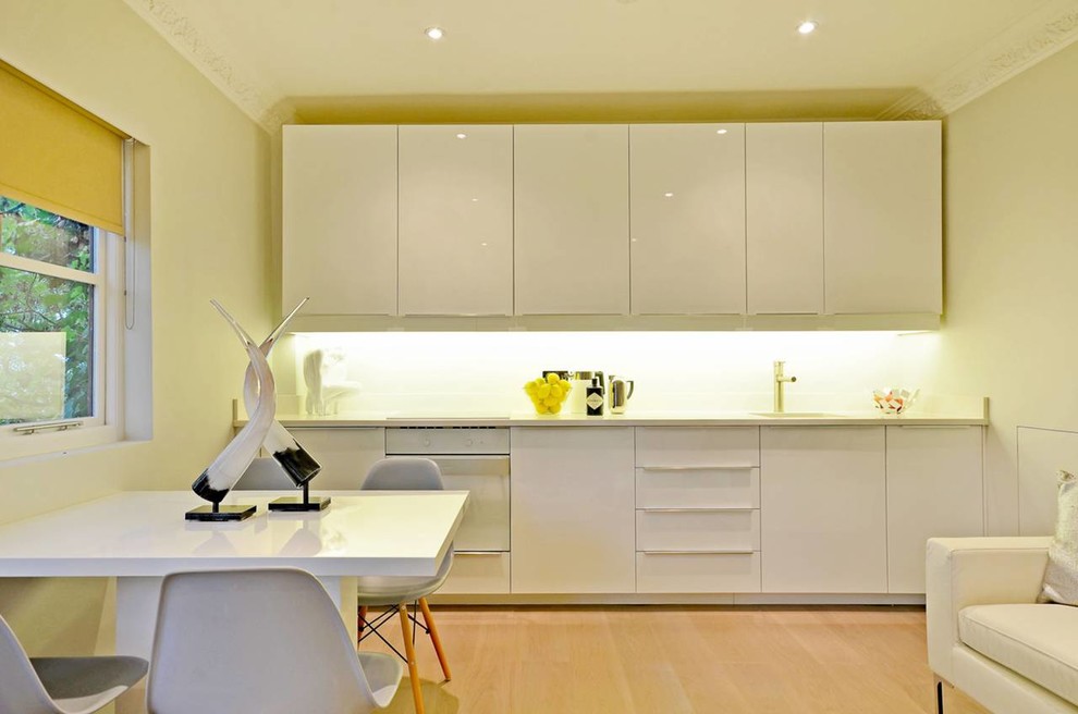 Design ideas for a small contemporary kitchen in London.