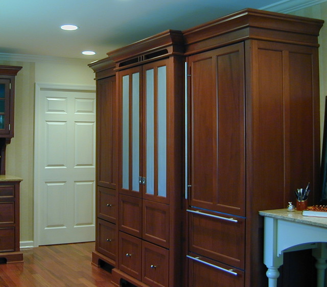 Armoire hides Oven, Refrigerator and Pantry Contemporary Kitchen