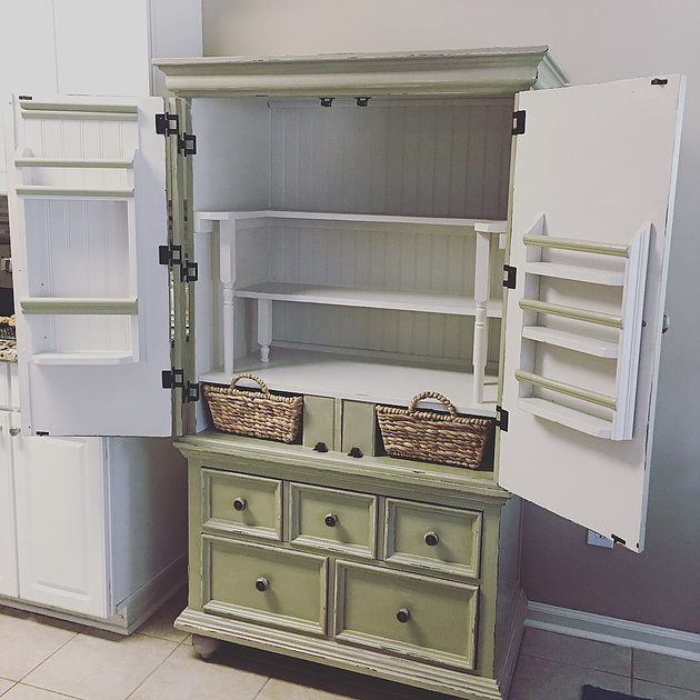 Armoire Repurposed as Custom Kitchen Pantry Country Kitchen