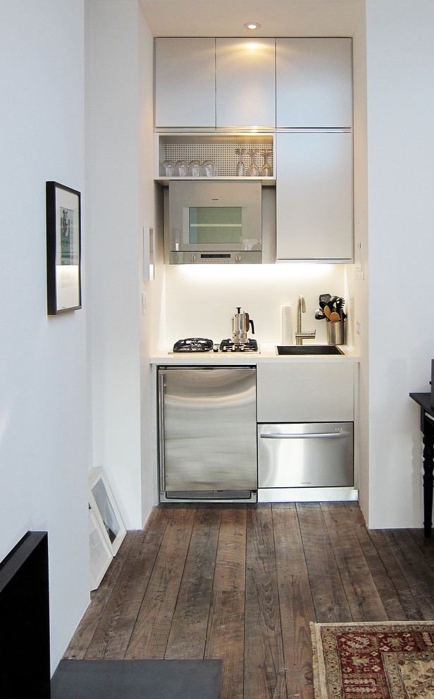 Design ideas for a small contemporary single-wall kitchen in New York.