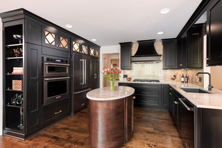 Photo of a beige kitchen with dark worktop on Craiyon