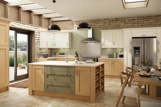 Artisan Natura Oak Timber, Natural Ivory Ash Timber & Olive Green Matt -  Traditional - Kitchen - Manchester - by Virtu Kitchens | Houzz NZ