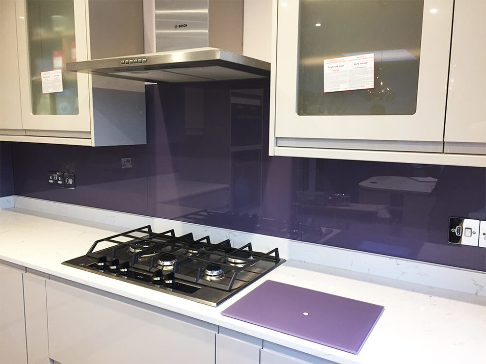 Aubergine Plain Colour Glass Splashback Modern Kitchen Hertfordshire By Creoglass Design Aubergine Plain Colour Glass Splashback, Glass Splashbacks Cost