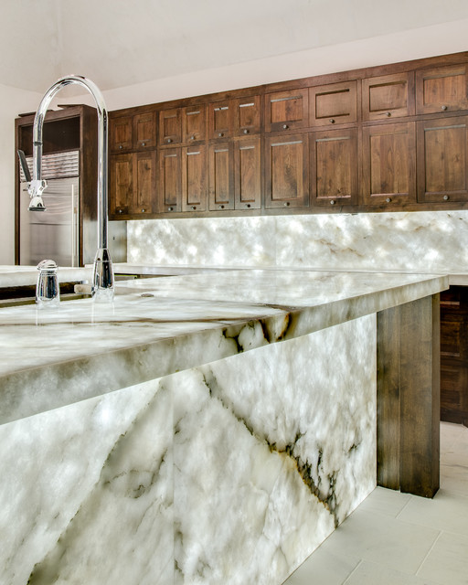 Backlit Miterfolded Quartzite project Modern Kitchen New Orleans