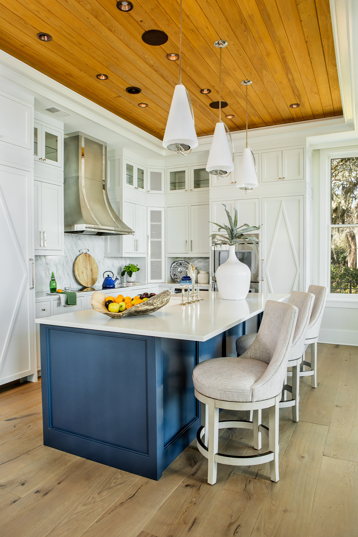 75 Wood Ceiling Kitchen With White