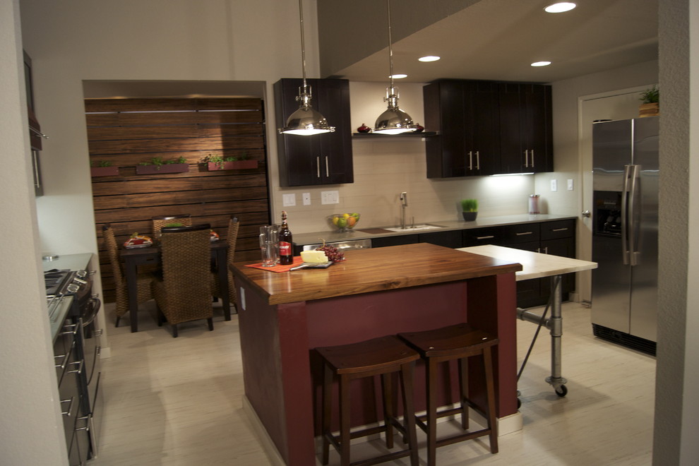 Bamboo Slat Wall with LED Lighting Kitchen San Diego by