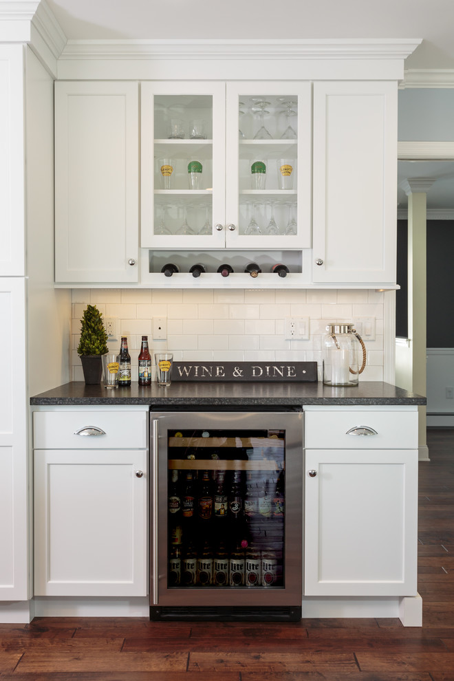 Bar area off Kitchen with Beverage Center Transitional Kitchen