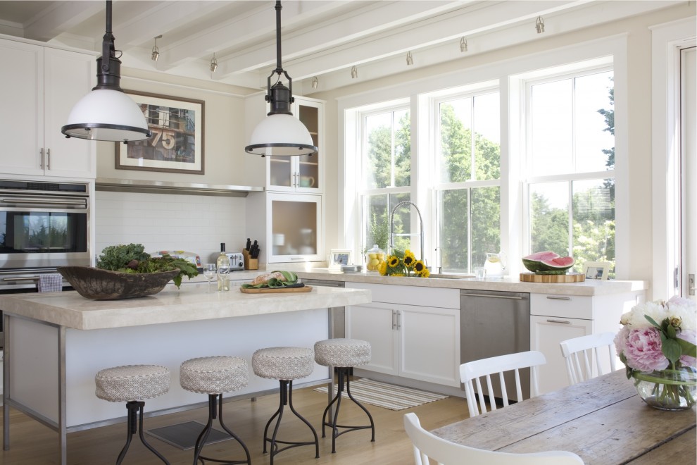 Example of a beach style kitchen design in Providence