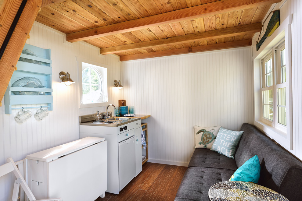Example of a small beach style bamboo floor kitchen design in Portland