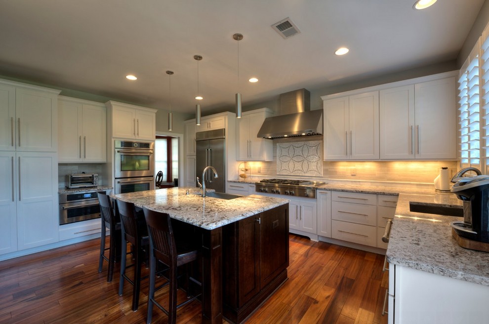 Beautiful Bianco Antico Granite Kitchen with Custom Tile Backsplash ...