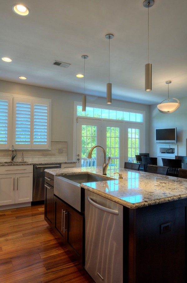 Beautiful Bianco Antico Granite Kitchen with Custom Tile Backsplash