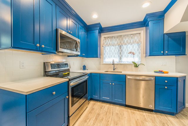 Before & After Kitchen Remodel with Blue Cabients in Rockaway - Kitchen ...