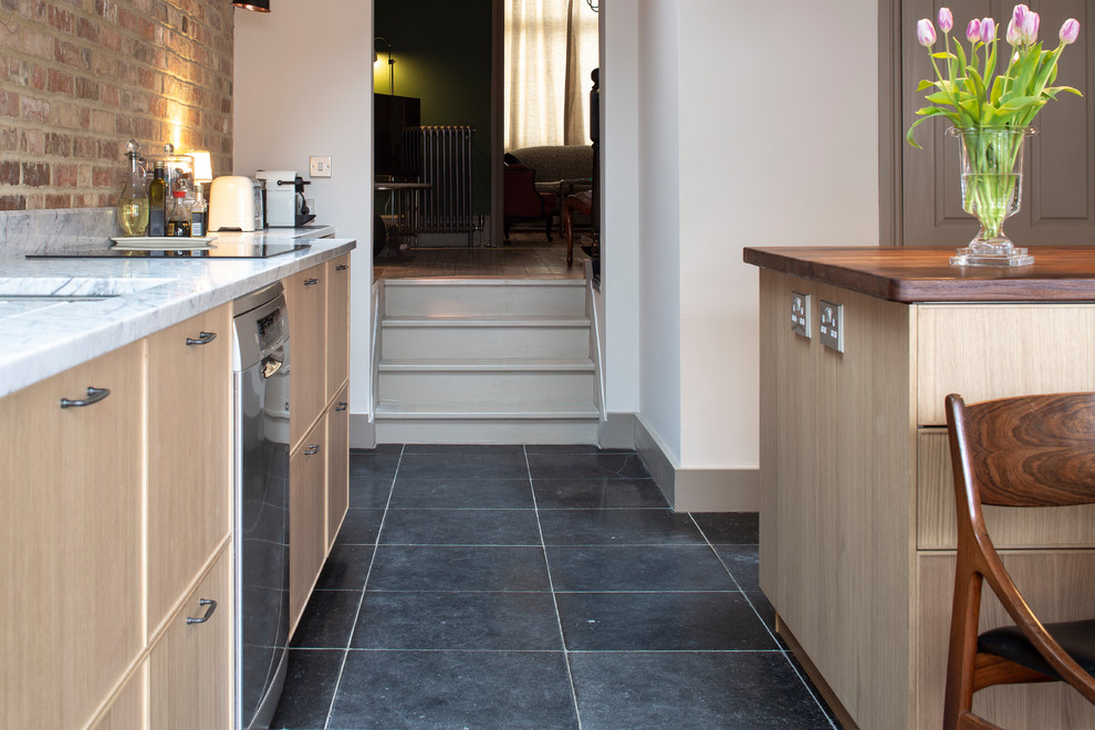 Photo of a traditional kitchen in Berkshire with limestone flooring and blue floors.