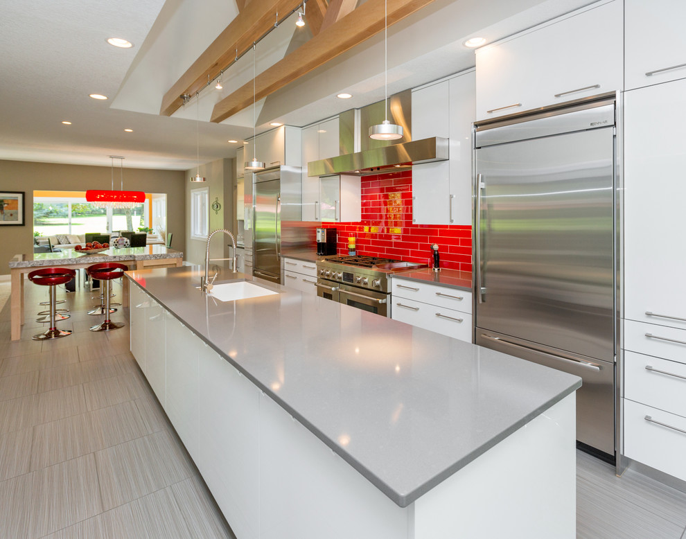Inspiration for a contemporary kitchen remodel in Other with quartz countertops