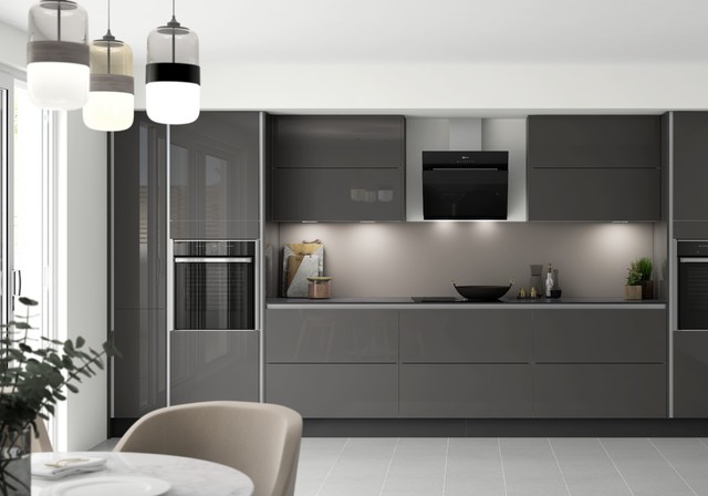 Benchmarx True Handleless Kitchen Eton Matt Carbon Matt Dove Grey Modern Kitchen Other By Benchmarx Kitchens Joinery Houzz Uk