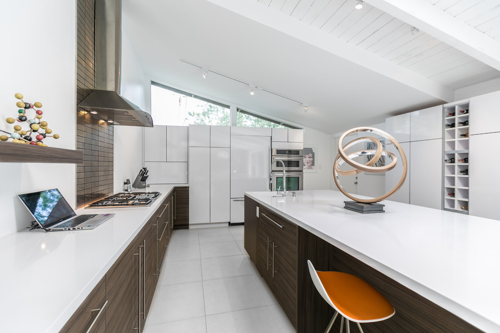 Идея дизайна: кухня в стиле модернизм с плоскими фасадами и островом