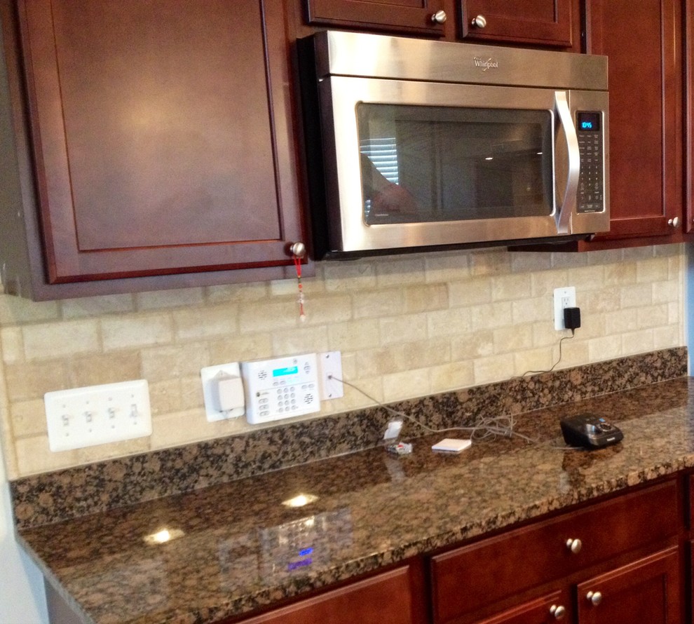 Beveled Travertine Subway Tile Backsplash Mediterranean Kitchen Baltimore Houzz