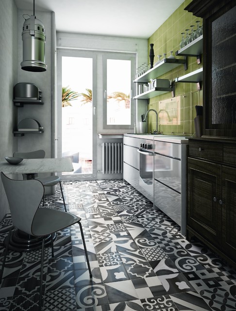 Black White Decorative Kitchen Floor, Black And White Tiles For Kitchen Floor